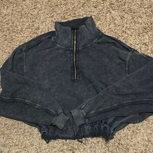 Free People Oversized half zip black womens XS